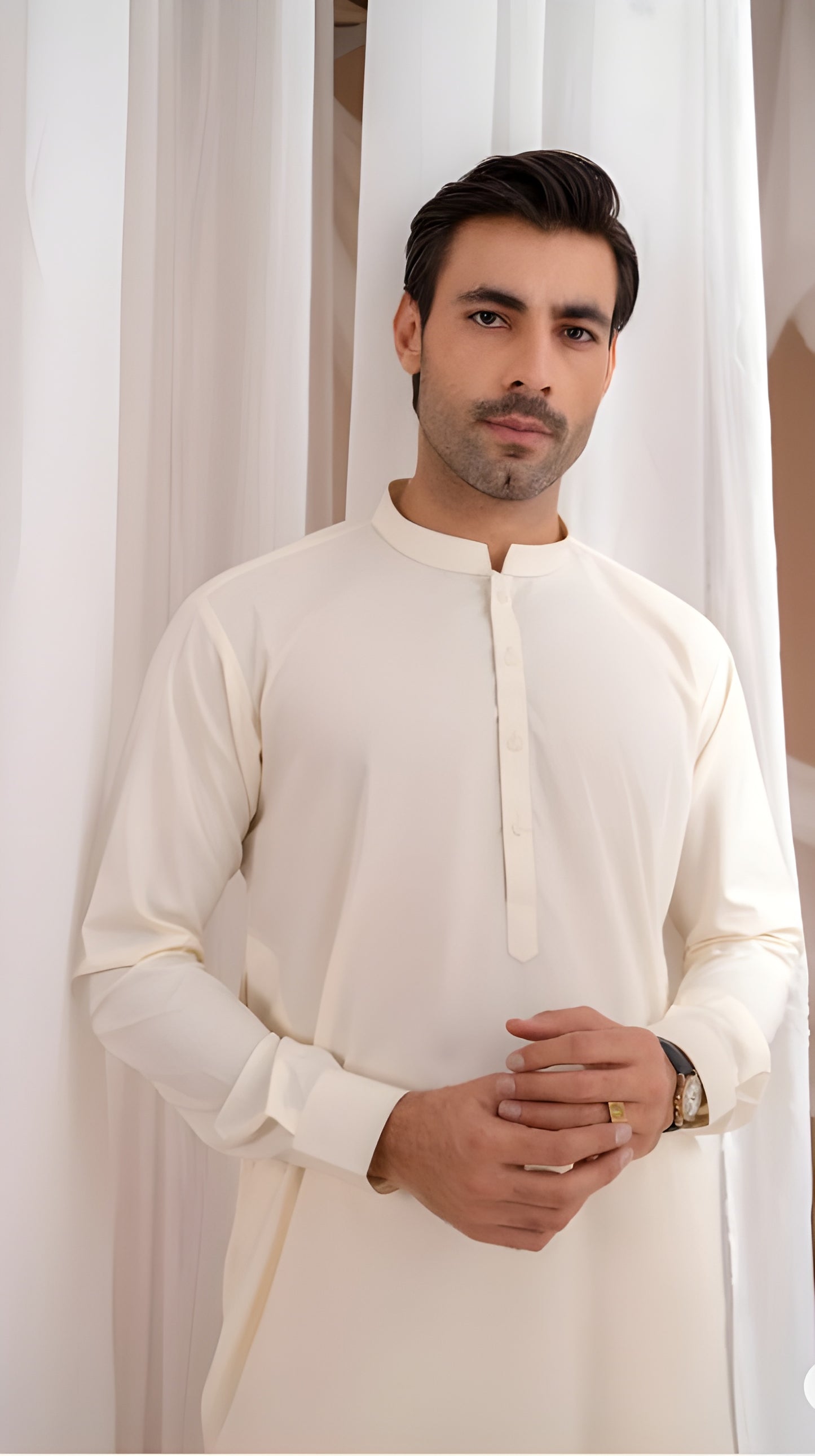 Off White Wash & Wear – Premium Unstitched Suit for Men | The AK Collection