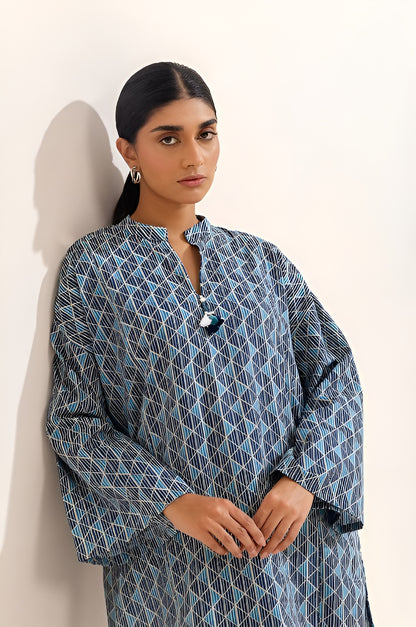 2 PIECE PRINTED KHADDAR SUIT-GRAPHITE GRID (UNSTITCHED)