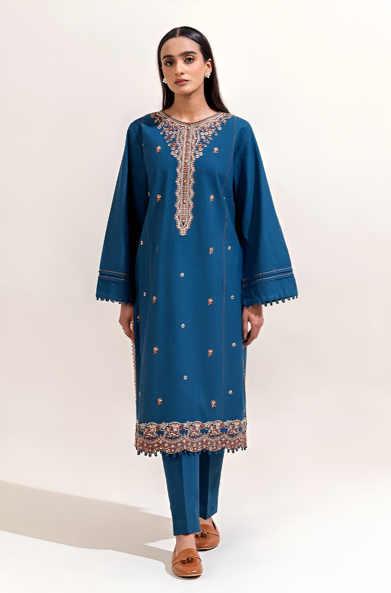 2 PIECE EMBROIDERED KHADDAR SUIT-BLUE BLOOM (UNSTITCHED)