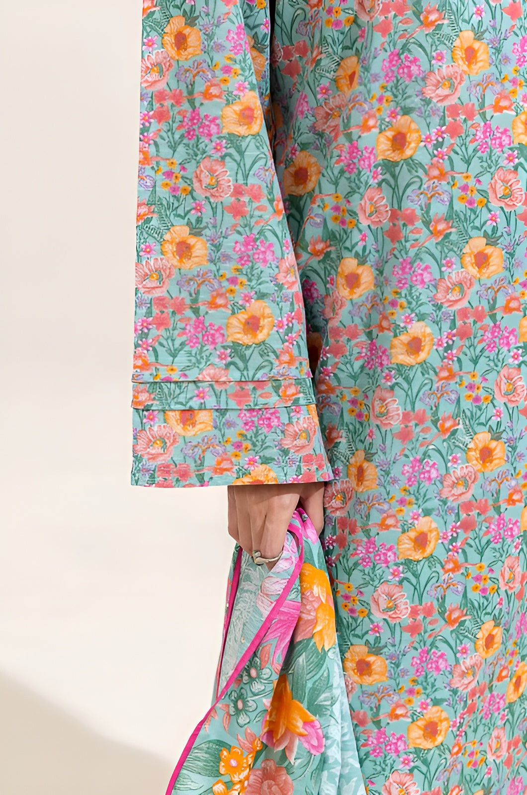 2 PIECE PRINTED KHADDAR SUIT-AQUA BLOOM (UNSTITCHED)