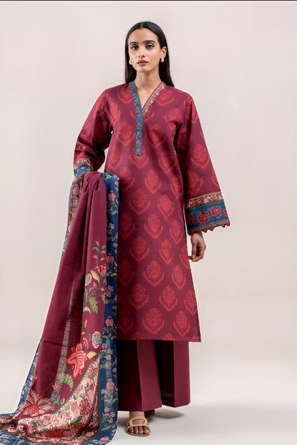 3 PIECE PRINTED KHADDAR SUIT-BRICK TALE (UNSTITCHED)