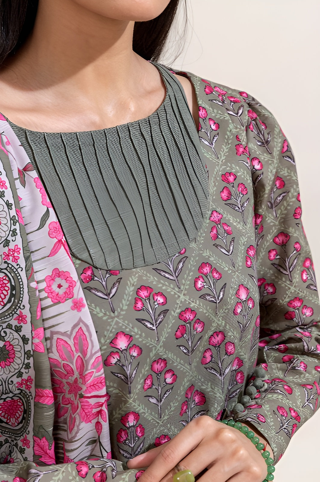 3 PIECE PRINTED KHADDAR SUIT-SAGE BLOOM (UNSTITCHED)