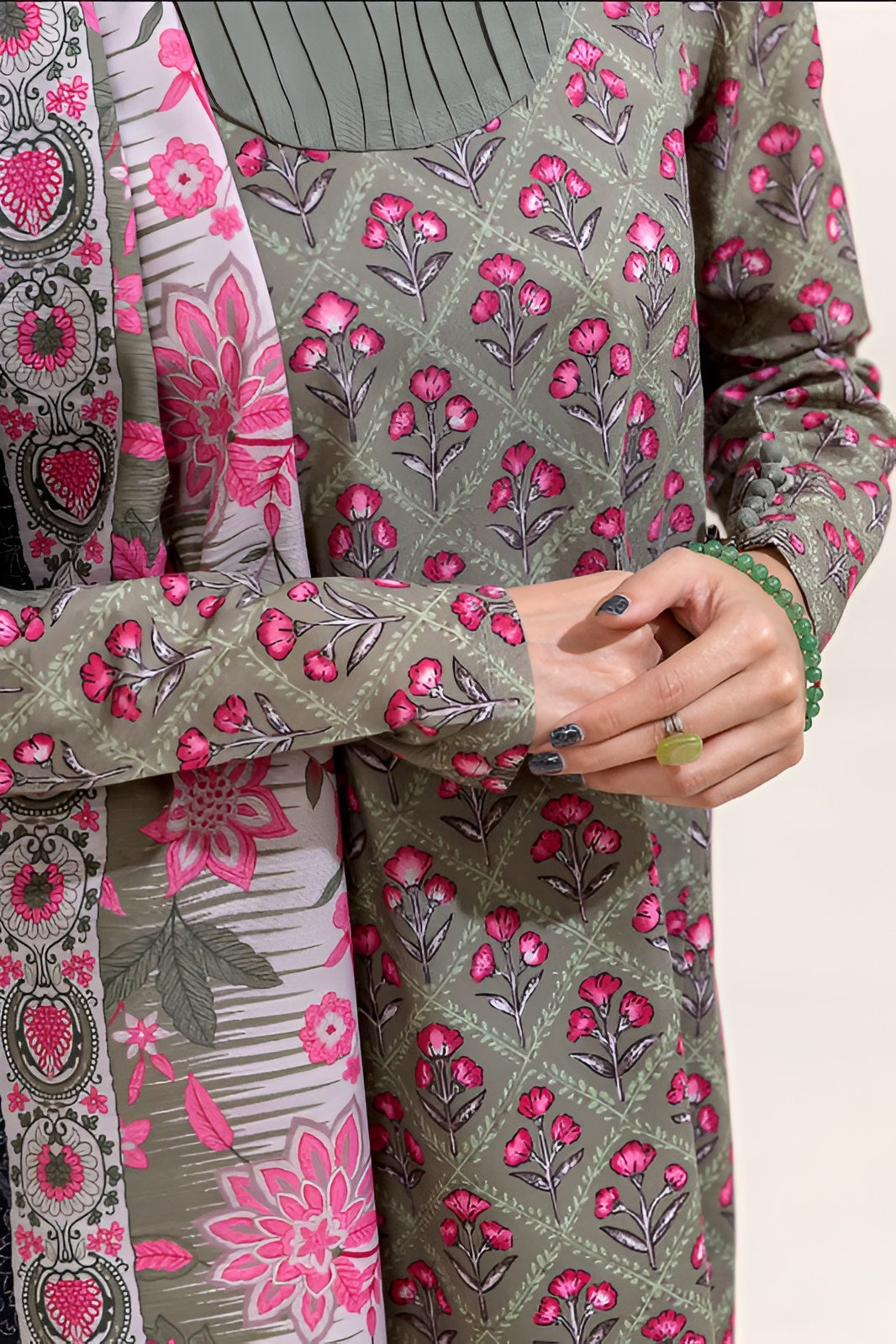 3 PIECE PRINTED KHADDAR SUIT-SAGE BLOOM (UNSTITCHED)