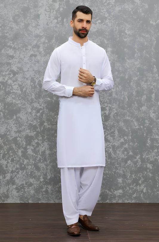 Classic White Wash & Wear – Premium Unstitched Suit for Men | The AK Collection