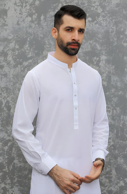 Classic White Wash & Wear – Premium Unstitched Suit for Men | The AK Collection