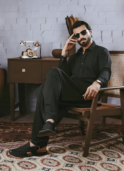 Elegant Black Wash & Wear – Premium Unstitched Suit for Men | The AK Collection