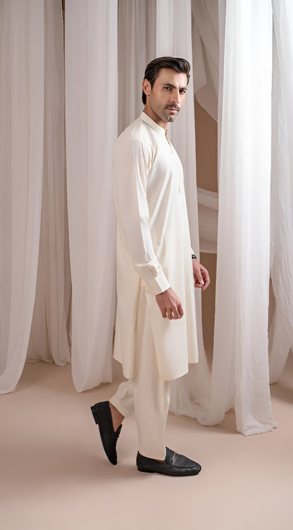 Off White Wash & Wear – Premium Unstitched Suit for Men | The AK Collection