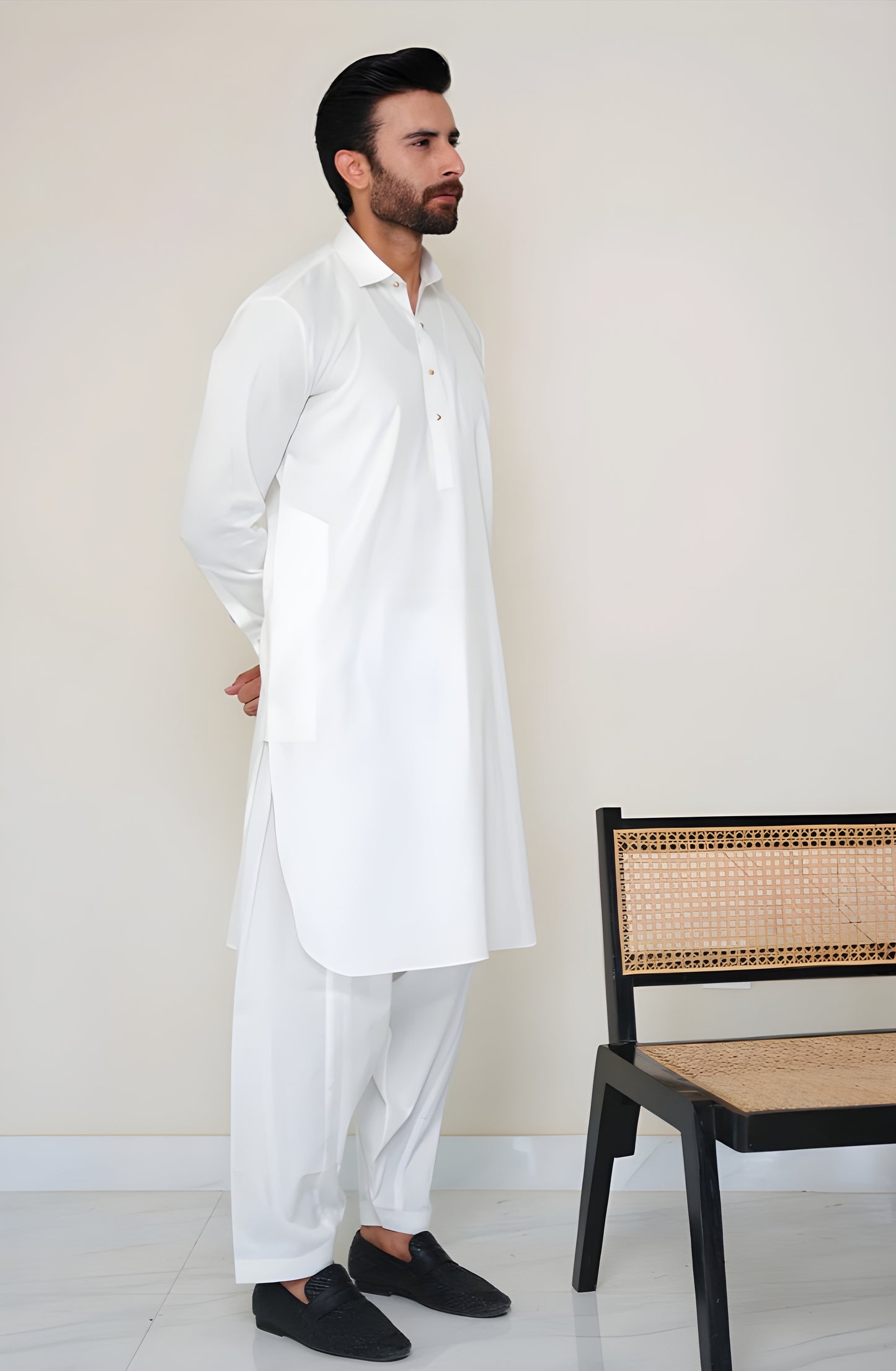 White Cotton Unstitched Suit | The AK Collection