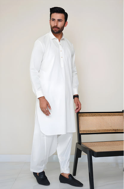 White Cotton Unstitched Suit | The AK Collection