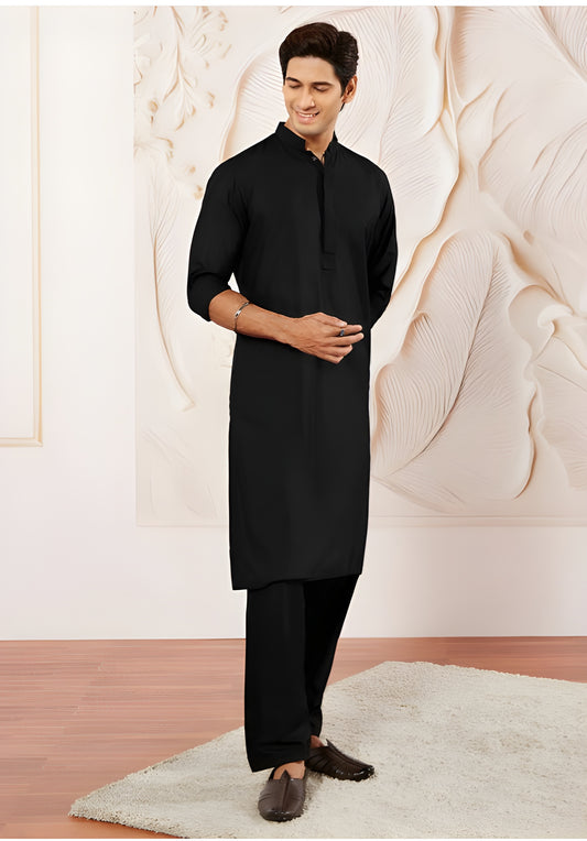 Black Cotton Unstitched Suit | The AK Collection