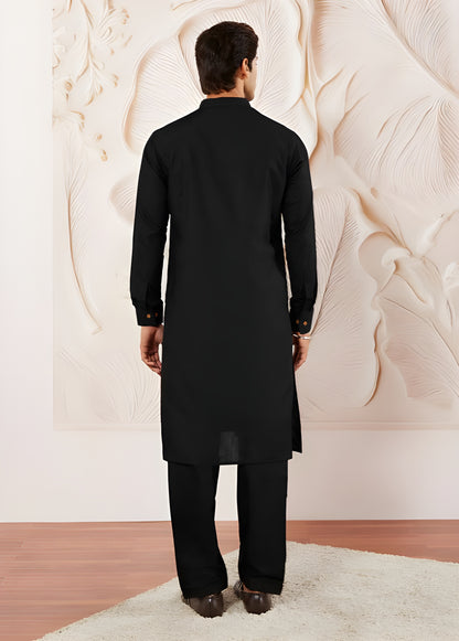 Black Cotton Unstitched Suit | The AK Collection