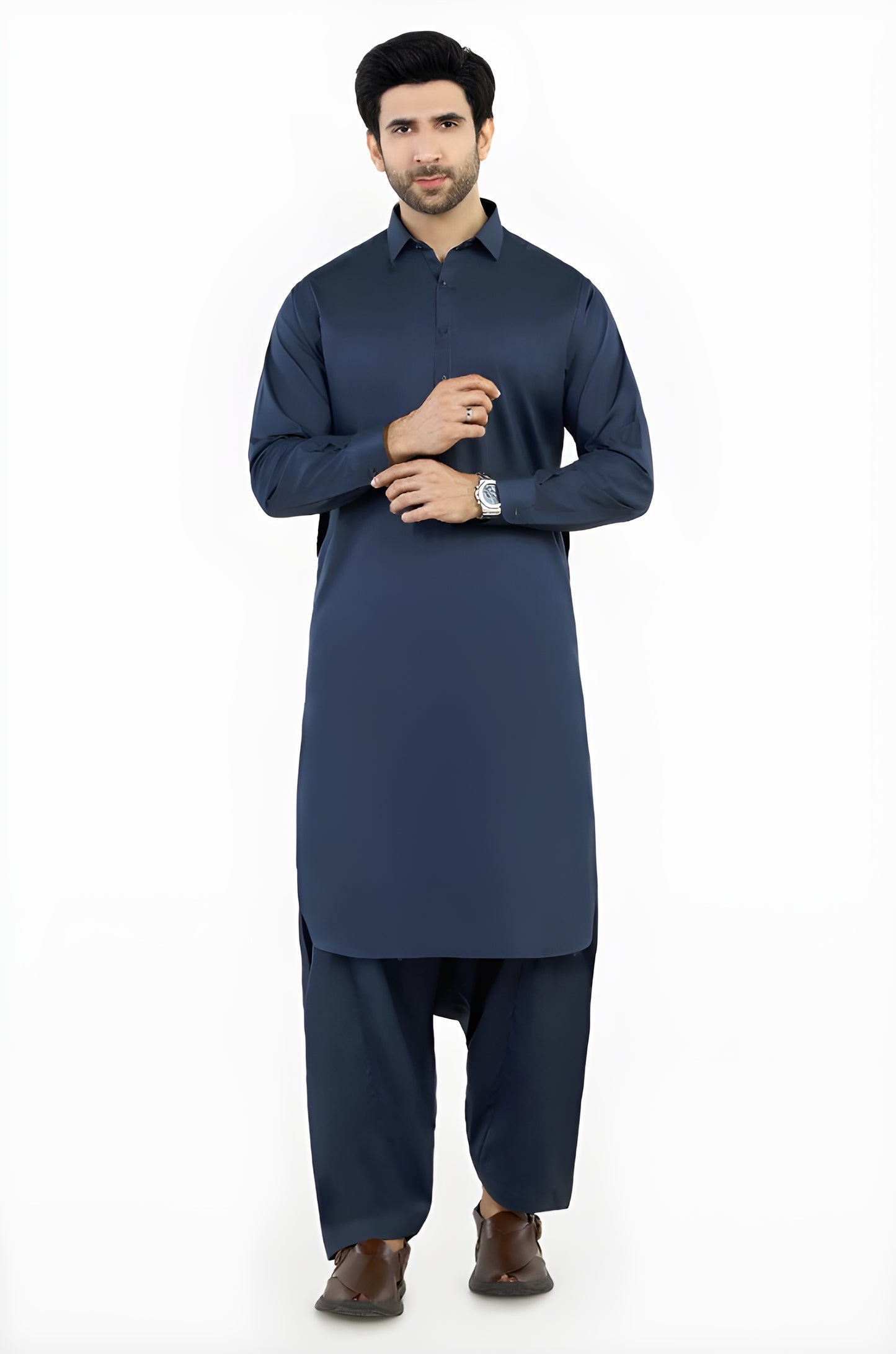 Navy Blue Cotton Unstitched Suit | The AK Collection