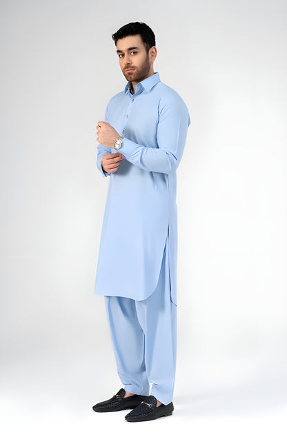 Sky Blue Cotton Unstitched Suit | The AK Collection