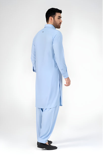 Sky Blue Cotton Unstitched Suit | The AK Collection