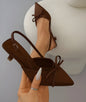 Adour Classic Bow Slingback Heels for Women – Brown | Elegant Pointed Toe, 2.75" Heel, Premium Eraksin Leather | The AK Collection