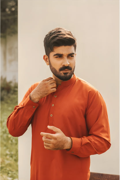 Burnt Orange Wash & Wear Unstitched Suit | The AK Collection