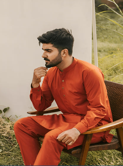 Burnt Orange Wash & Wear Unstitched Suit | The AK Collection