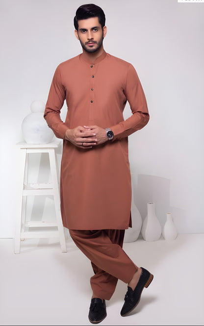 Rust Brown Wash & Wear Unstitched Suit | The AK Collection