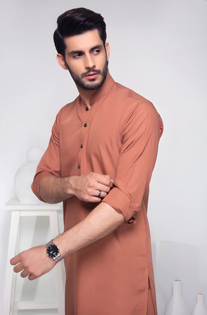 Rust Brown Wash & Wear Unstitched Suit | The AK Collection