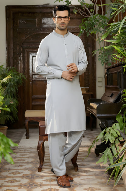 Light Grey Wash & Wear Unstitched Suit | The AK Collection