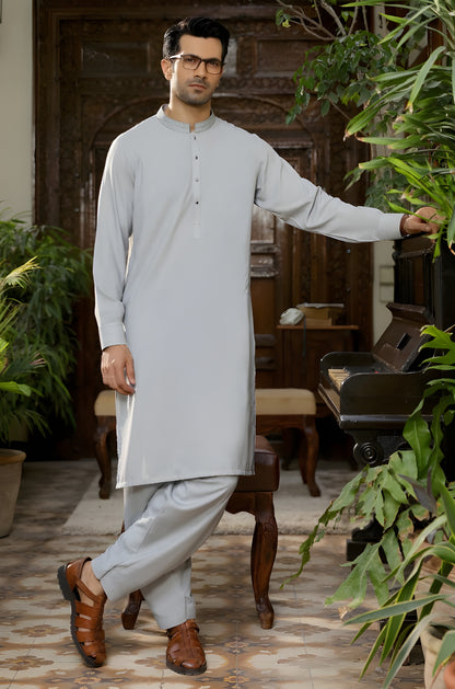 Light Grey Wash & Wear Unstitched Suit | The AK Collection