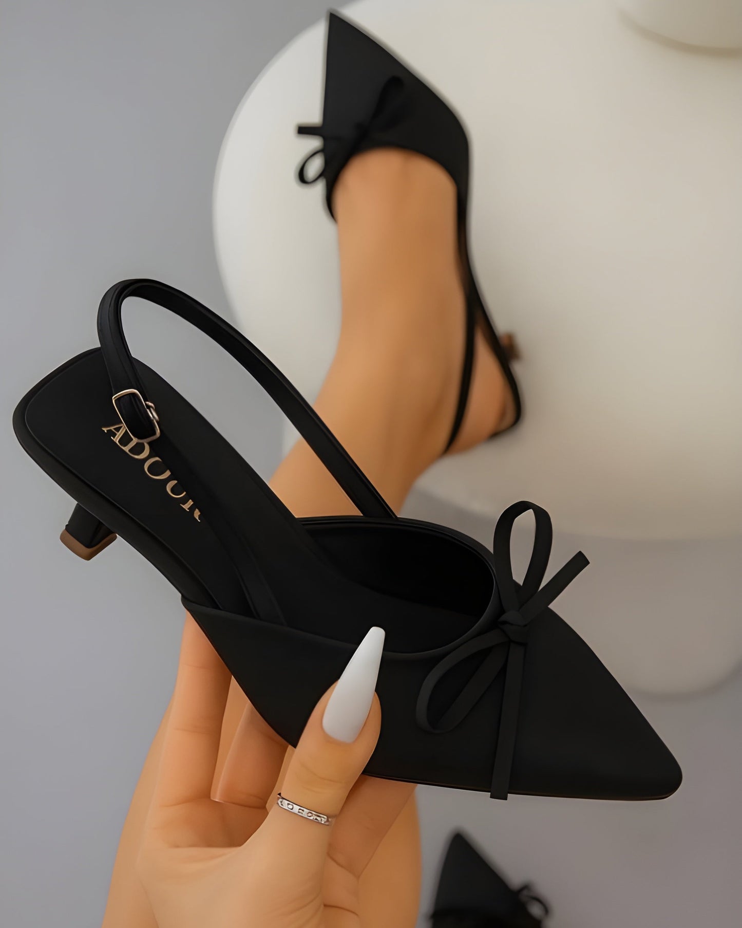 Adour Classic Bow Slingback Heels for Women – Black | Elegant Pointed Toe, 2.75” Heel, Premium Eraksin Leather | The AK Collection