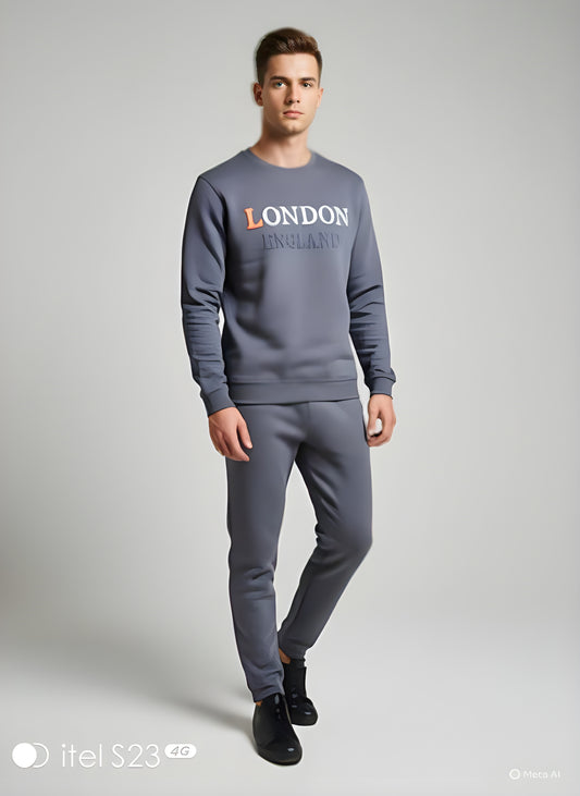 Charcoal Grey London England Sweatshirt Tracksuit (Crew Neck & Jogger Set) | The AK Collection