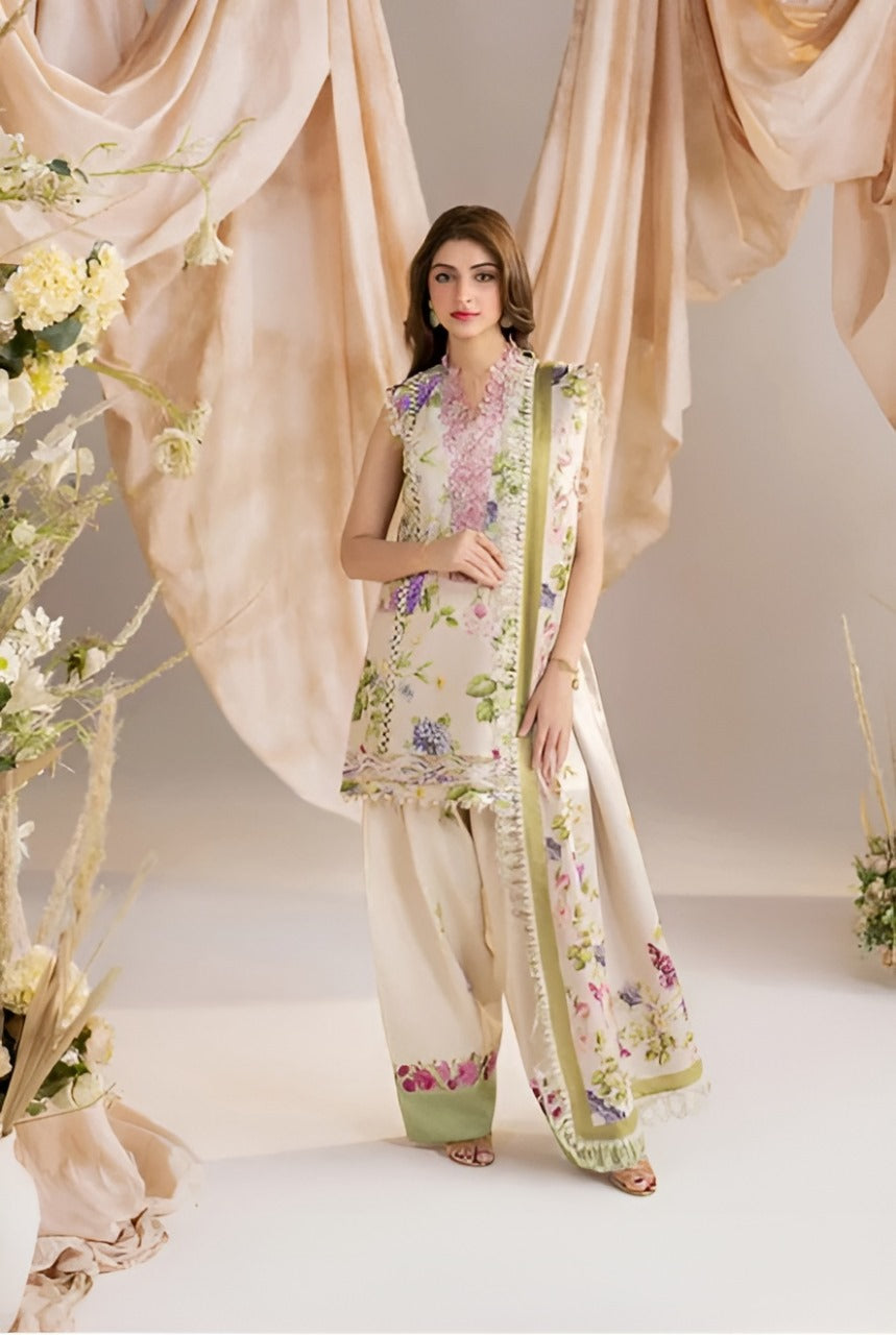 Asifa and Nabeel - Blend floral viscose Shirt, Trouser and Dupatta
