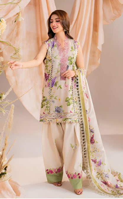 Asifa and Nabeel - Blend floral viscose Shirt, Trouser and Dupatta