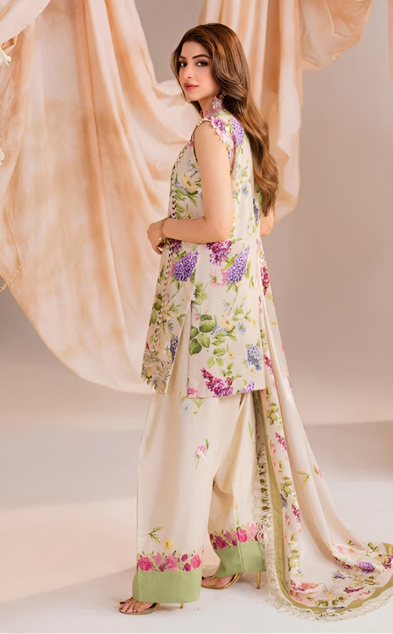 Asifa and Nabeel - Blend floral viscose Shirt, Trouser and Dupatta